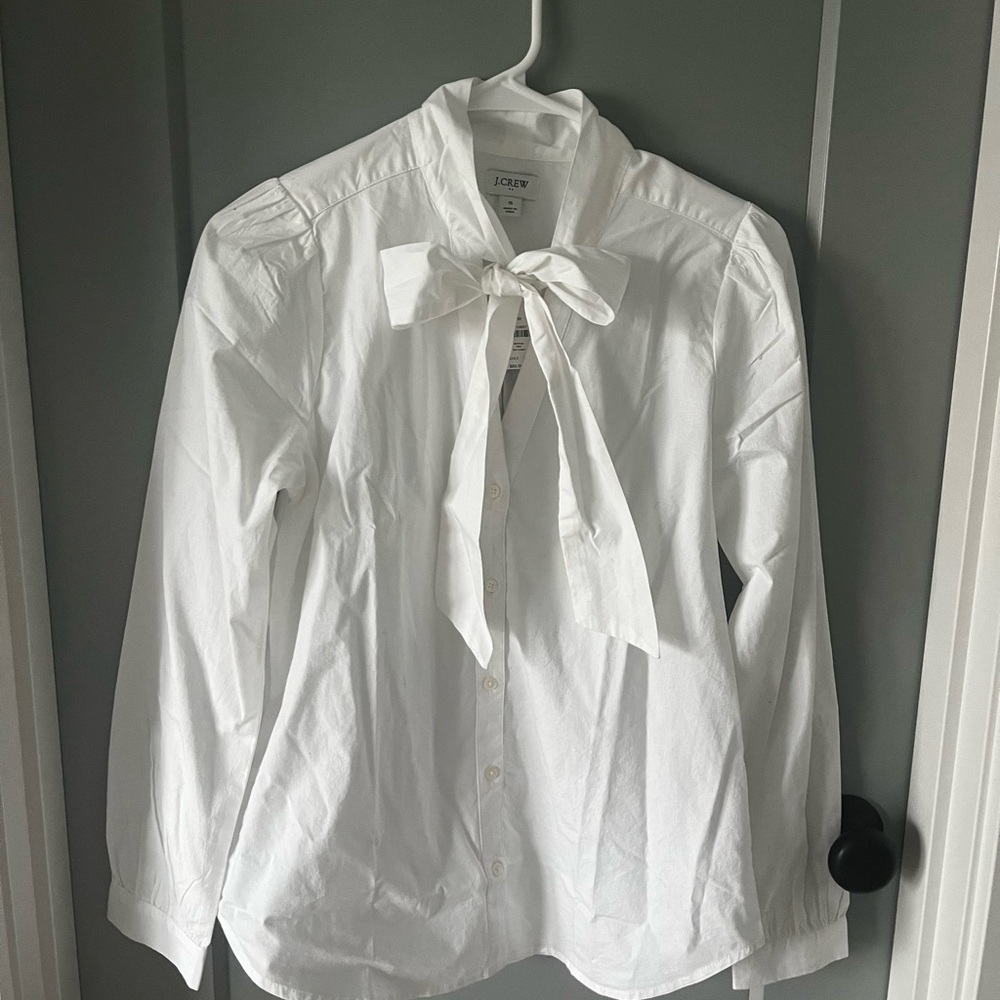 NWT J Crew white bow collar button down